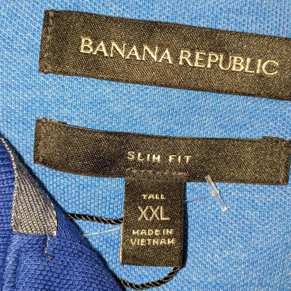 Banana Republic Mens XXL Tall Slim Fit Pique Polo Shirt Royal Blue Elephant Logo